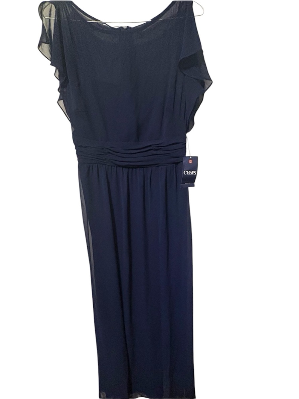 Chaps Navy Chiffon Formal Dress with Ruching